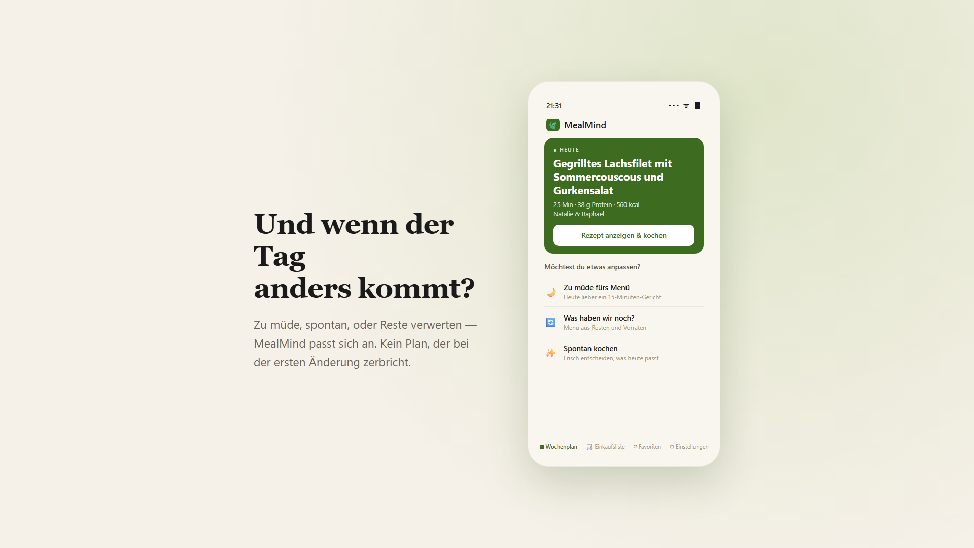 MealMind Wochenplan und Heute-Ansicht